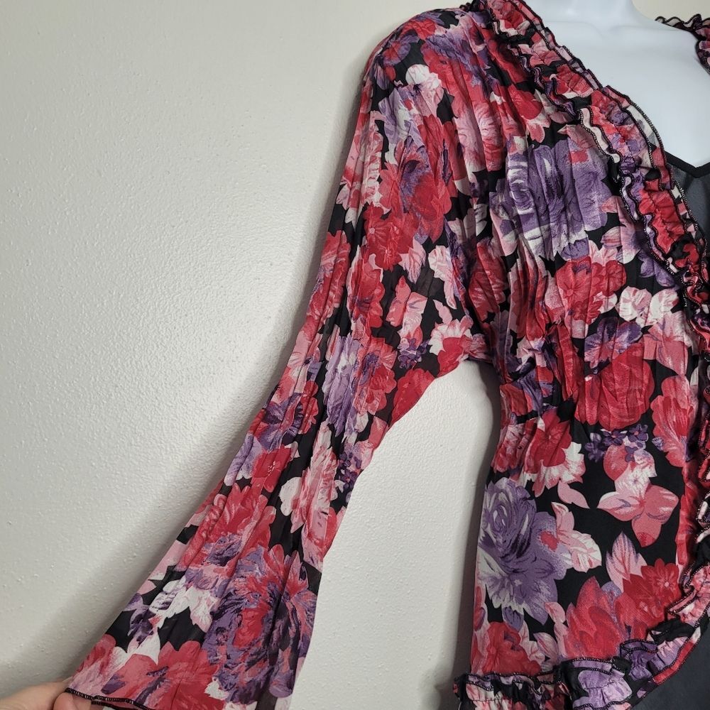 Vintage y2k red pink romantic girlie ruffle tie front fairy moody top size xl - Picture 3 of 8